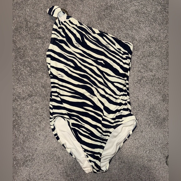 MICHAEL Michael Kors Black and White Asymmetrical One Shoulder One Piece - Picture 1 of 3